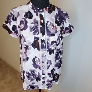 Vera Wang purple and white short sleeve blouse